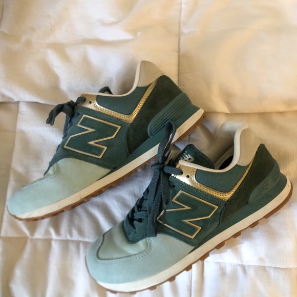 New Balance Shoes - TEAL & GOLD NEW BALANCES